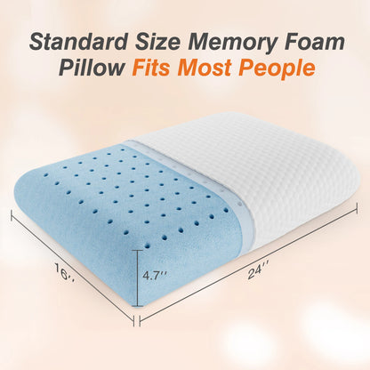 Memory Foam Neck Pillow, Standard Size Bed Pillow with Ventilated Cooling Design & Removable Washable Cover