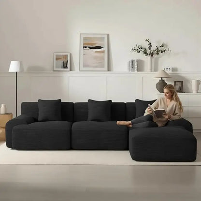 107-Inch Modular L-Shaped Sectional Sofa with Ottoman – Deep Seat Corduroy Memory Foam Cloud Couch, No Assembly Required