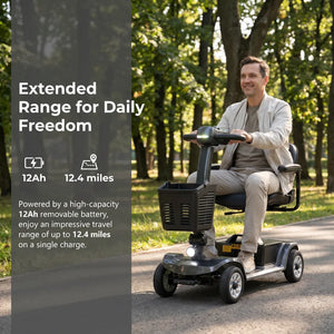 Foldable 4-Wheel Electric Mobility Scooter for Seniors – 250W Motor, Detachable Battery, Anti-Tip Design, Travel Scooter