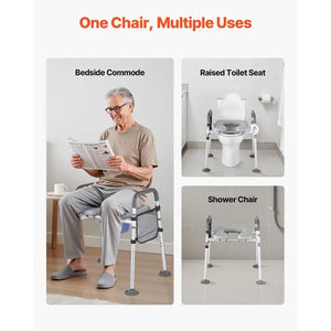4-in-1 Bedside Commode Chair – Adjustable Raised Toilet Seat with Padded Arms, 5L Removable Bucket, 500 lb Capacity