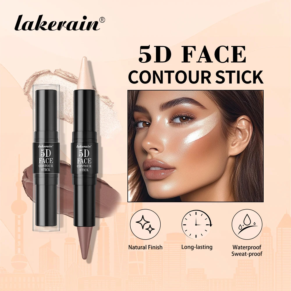 Dual-Ended Contour and Highlighter Stick, Precision Tip, Long-Lasting Waterproof Face Makeup