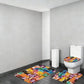 Cartoon Cat Print Bathroom Rug Set, Non-Slip Bath Mat with Contour Toilet Mat & Toilet Lid Cover