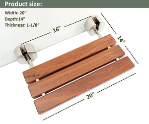 20" Teak Wood Wall-Mounted Folding Shower Seat – Fold-Down Bathroom Bench, 34 × 51 cm