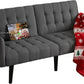 65-Inch Futon Sofa Bed – Convertible Tufted Loveseat with Adjustable Backrest & Dual USB Charging for Small Spaces, Dark Grey