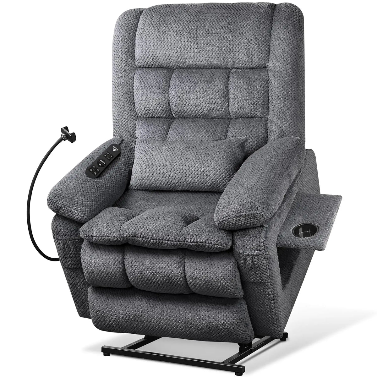 Dual Motor Power Lift Recliner Chair with Heat & Massage, Infinite Position Stand Assist Chair with USB, Cup & Phone Holders – Gray