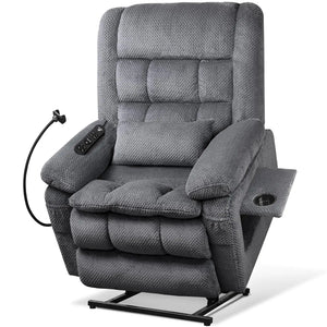 Dual Motor Power Lift Recliner Chair with Heat & Massage, Infinite Position Stand Assist Chair with USB, Cup & Phone Holders – Gray