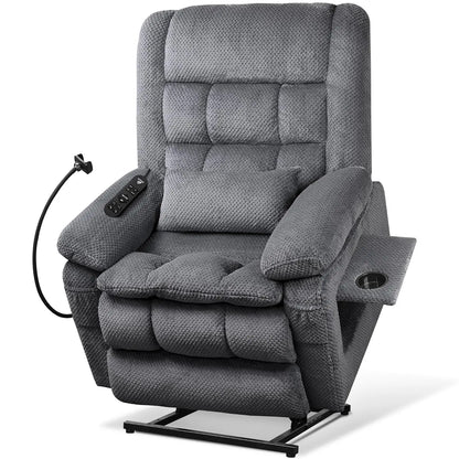 Dual Motor Power Lift Recliner Chair with Heat & Massage, Infinite Position Stand Assist Chair with USB, Cup & Phone Holders – Gray