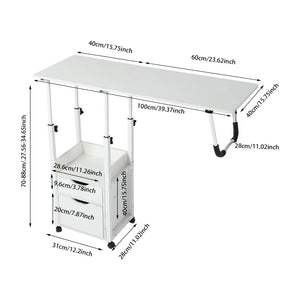 Height Adjustable Overbed Table with Storage Cabinet, 27.56–34.65 Inch Bedside Table with White Anti-Rust Metal Frame