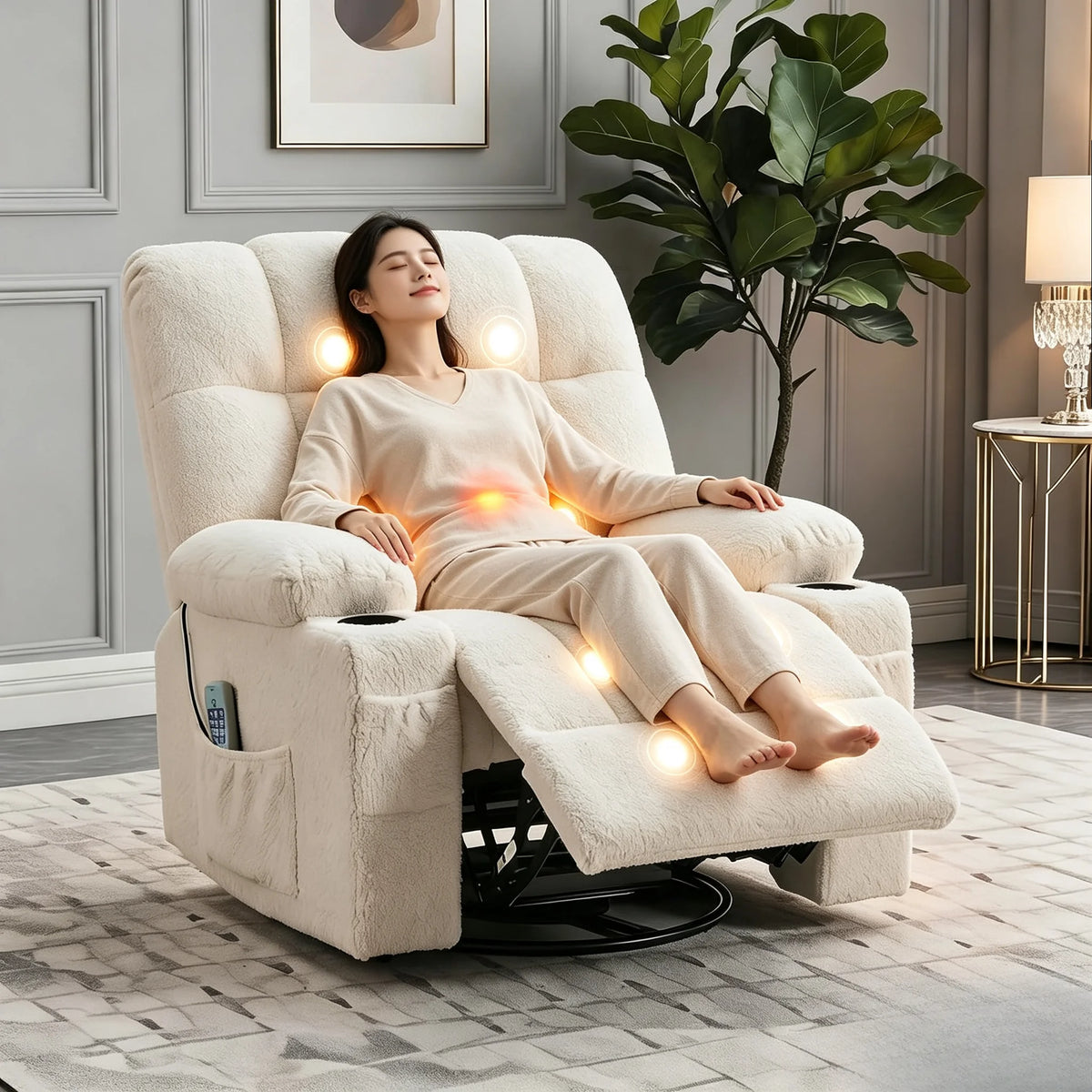 350 lb Massage Recliner Chair with Heat, Full-Body Vibration Massage, Cup Holders & Terry Cloth Upholstery