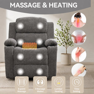 Oversized Power Lift Recliner Chair with Heat & Massage, Electric Stand Assist Recliner with Cup Holders & Side Pockets
