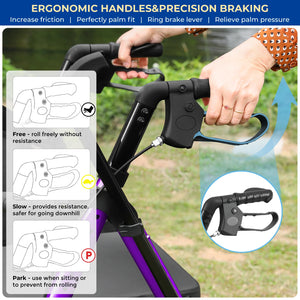 2-in-1 Lightweight Rollator Walker & Transport Chair for Seniors – Foldable, Adjustable Seat & Handles, 300 lb Capacity