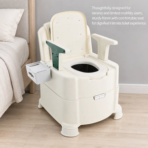 Bedside Commode Chair with Armrests – Portable Toilet with Night Light, Dual Buckets & Slow-Close Seat, 220 lb Capacity, Green