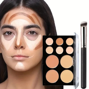 10-Color Cream Contour and Concealer Palette with Brush, Highlighter and Bronzer Makeup Kit
