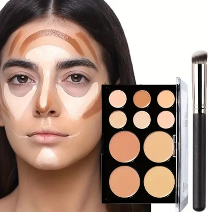 10-Color Cream Contour and Concealer Palette with Brush, Highlighter and Bronzer Makeup Kit