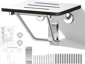 18" Wall-Mounted Folding Shower Seat – Fold-Down Bath Bench with Stainless Steel Frame, 420 lb Capacity