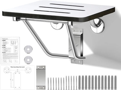 18" Wall-Mounted Folding Shower Seat – Fold-Down Bath Bench with Stainless Steel Frame, 420 lb Capacity