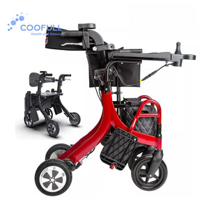 Foldable Electric Rollator Walker and Portable Transfer Chair with Seat