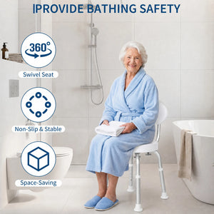 60° Swivel Shower Chair for Seniors – Height Adjustable Bath Seat with Backrest, Non-Slip Feet, 330 lb Capacity