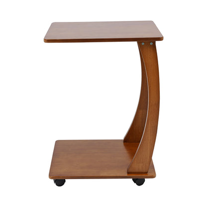 C-Shaped Solid Wood Side Table with Wheels – Portable Rolling TV Tray & Laptop Desk for Couch, Bedside & Small Spaces