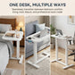 28/32-Inch Height Adjustable Overbed Table with Wheels & Cup Holder, Pneumatic Rolling Laptop Standing Desk for Home Office