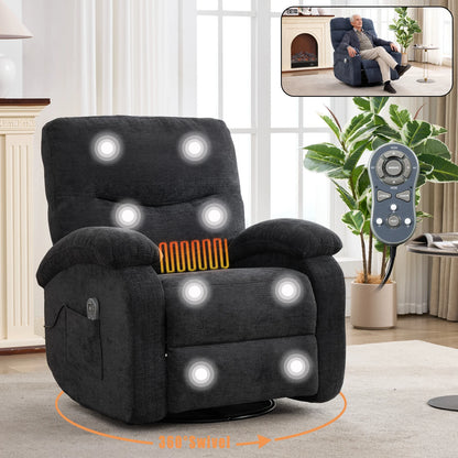 Power Lift Recliner Chair with Massage, 360° Swivel Rocker, 8-Point Vibration & Stand Assist for Adults