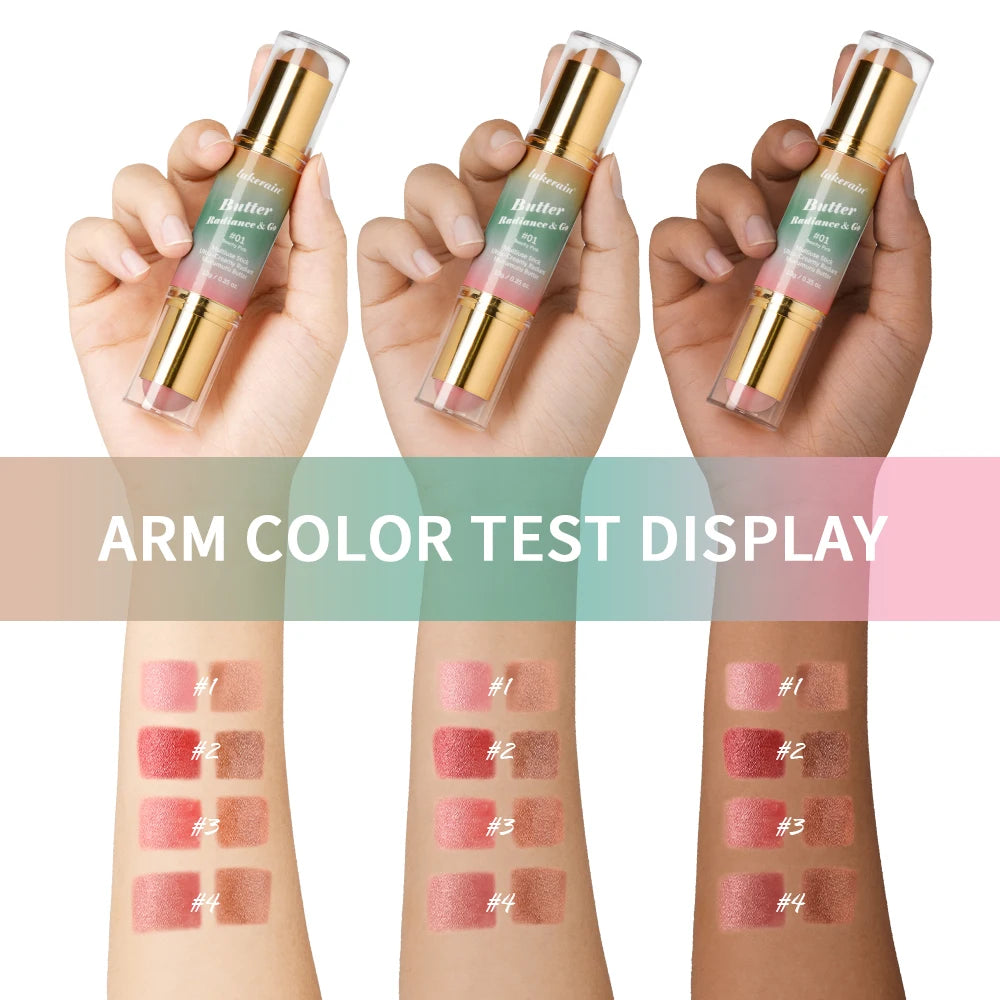 Double-Ended Blush and Bronzer Stick, Multi-Use Cream Cheek Color, Luminous Finish Contour Makeup