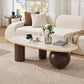 55" Modern Oval Coffee Table with Faux Marble Beige Top & 3 Walnut Wood Accent Legs