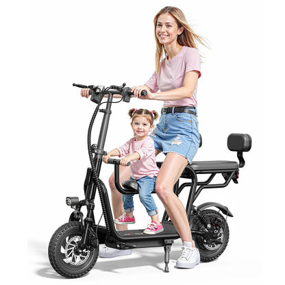 14" Foldable Electric Scooter with Seat – 750W Peak Motor, 48V 10Ah Battery, 20-Mile Range & Dual Disc Brakes