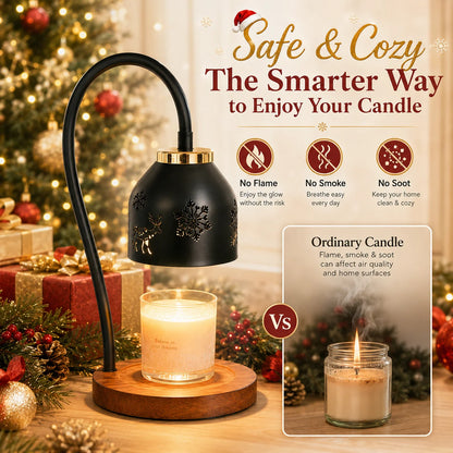 Candle Warmer Lamp with Snowflake and Deer Design, Adjustable Height, 4 Brightness Levels, 2/4/8-Hour Auto-Off Timer