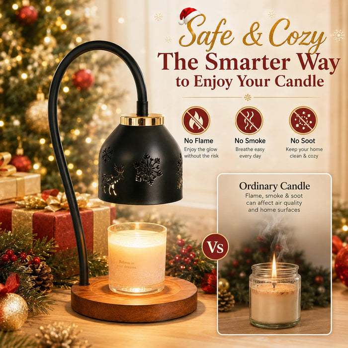 Candle Warmer Lamp with Snowflake and Deer Design, Adjustable Height, 4 Brightness Levels, 2/4/8-Hour Auto-Off Timer