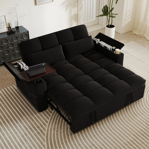 65-Inch 3-in-1 Convertible Sofa Bed – Pull-Out Sleeper Couch with 360° Swivel Side Table & USB Charging, Black
