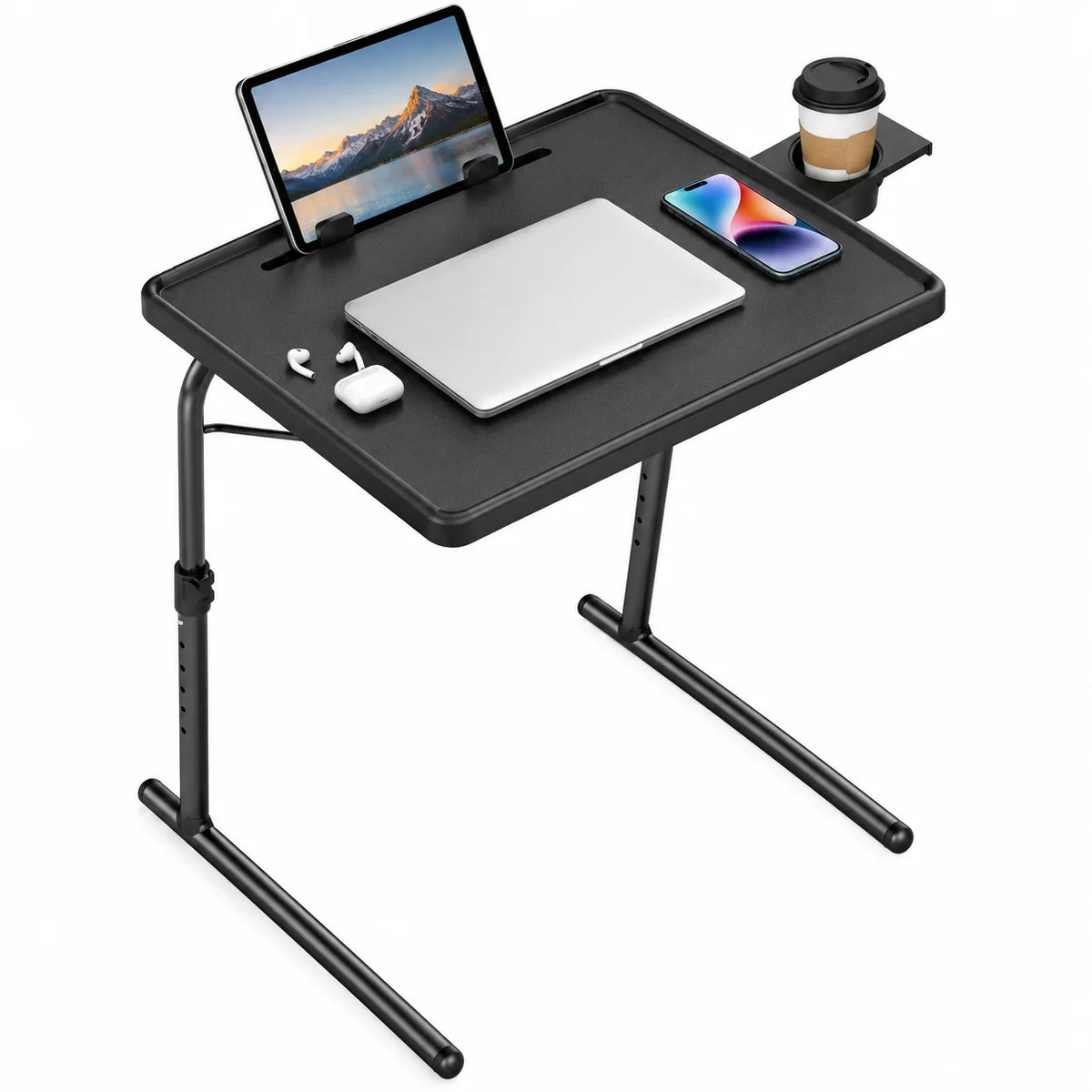 Adjustable Folding TV Tray Table – 6 Height Settings, 3 Tilt Angles, Cup Holder for Bed & Sofa, 1 or 2 Pack