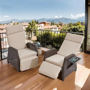 180° Outdoor Patio Recliner Chair – Adjustable PE Rattan Lounge Chair with Footrest & Flip-Up Side Table