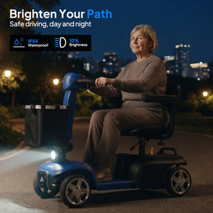4-Wheel Electric Mobility Scooter for Adults, 250W Motor, 10–12 Mile Range, Lightweight Foldable All-Terrain Travel Scooter