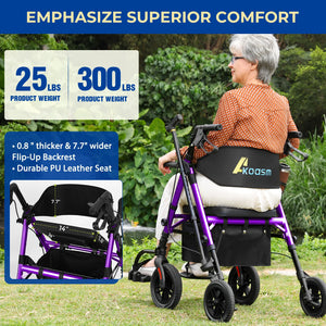 2-in-1 Rollator Walker & Transport Wheelchair – Lightweight Foldable Mobility Chair with Brakes, 300 lbs Capacity