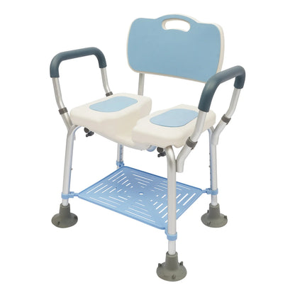 Height Adjustable Shower Chair with Backrest & Armrests – Cutout Bath Seat, Storage Rack, Shower Head Holder & Non-Slip Feet