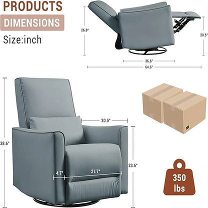 Swivel Rocking Recliner Chair – Deep Seat PU Leather Glider Recliner with High Backrest for Living Room & Bedroom