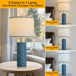 Farmhouse Ceramic Table Lamps, Set of 2, with 3 Color Temperatures for Bedroom and Living Room