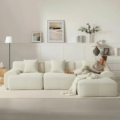 107-Inch Modular L-Shaped Sectional Sofa with Ottoman – Deep Seat Corduroy Memory Foam Cloud Couch, No Assembly Required
