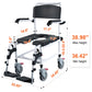 Shower Commode Wheelchair with 4 Locking Wheels – 3-Level Height Adjustable, Flip-Up Arms & Footrests, 5L Removable Bucket