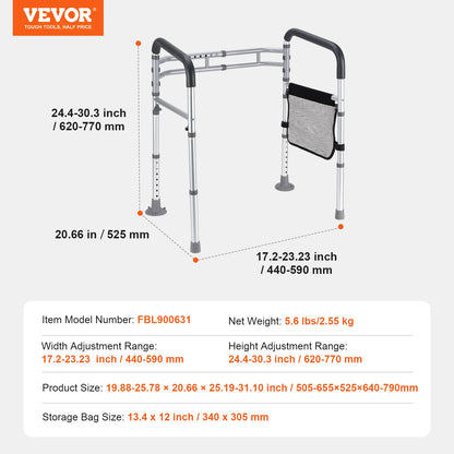 Foldable Toilet Safety Rail with Non-Slip Handles – Reinforced Aluminum Support Frame, 300 lb Capacity