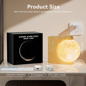 Moon Lamp Sunrise Alarm Clock with White Noise, Dual Alarms, 10 RGB Light Modes, Sleep Timer, Wood Grain Finish