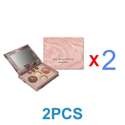 7-Color All-in-One Makeup Palette, Eyeshadow, Blush, Highlighter & Contour, Matte and Shimmer Finishes