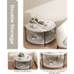 2-Tier Round Coffee Table with Storage Shelf, Marble-Style Wood Center Table for Living Room & Bedroom