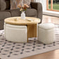 Round Ottoman Coffee Table with 4 Nesting Bouclé Seats, Hidden Storage & Reinforced Wood Frame