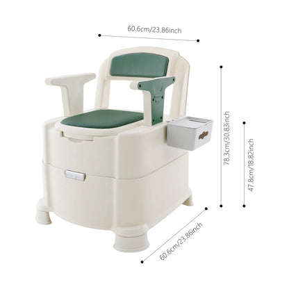 Portable Bedside Commode Chair with Armrests & Backrest – 2 Height Settings, Dual Buckets, 220 lb Capacity