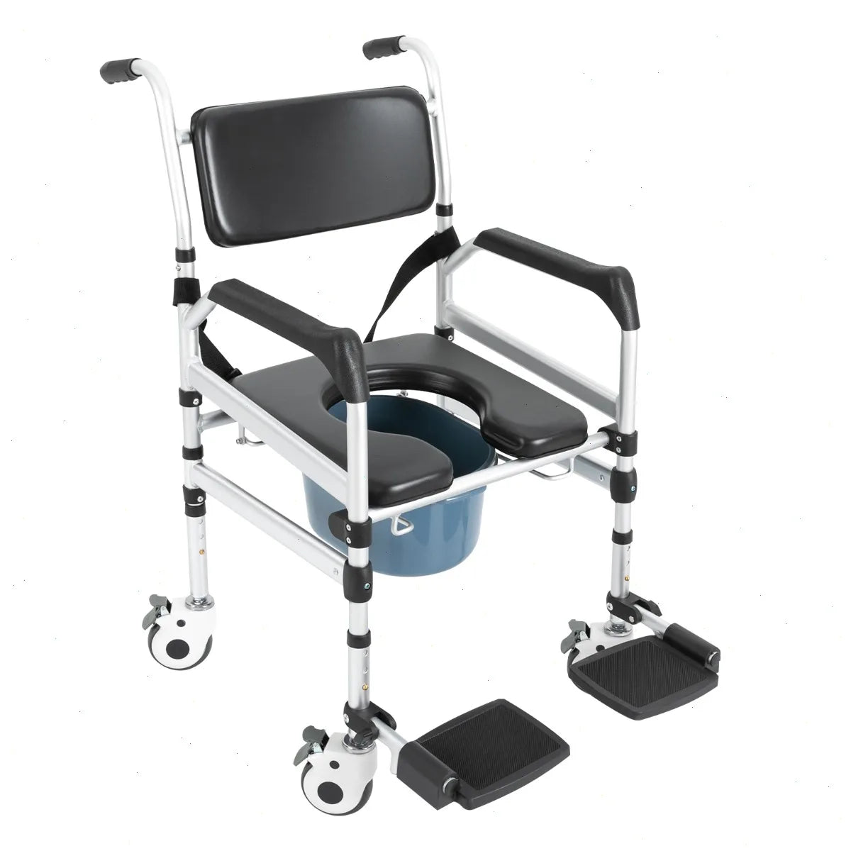 Foldable Rolling Shower Commode Chair – Portable Toilet & Bath Seat with Wheels, 353 lb Capacity