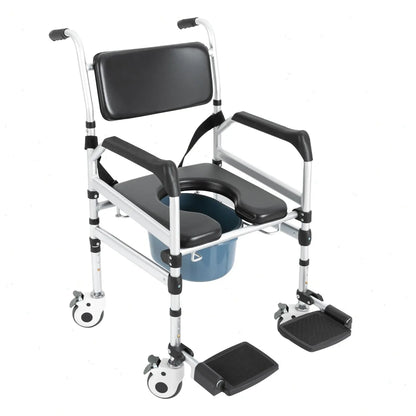Foldable Rolling Shower Commode Chair – Portable Toilet & Bath Seat with Wheels, 353 lb Capacity