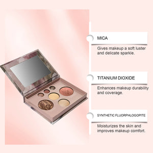 7-Color All-in-One Makeup Palette, Eyeshadow, Blush, Highlighter & Contour, Matte and Shimmer Finishes