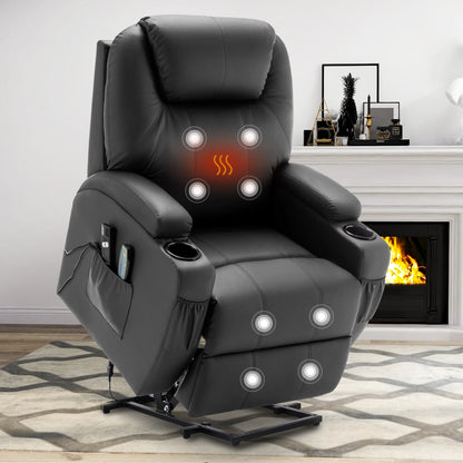 Power Lift Recliner Chair with Massage & Heat – PU Leather Lift Assist Chair for Seniors with Padded Comfort